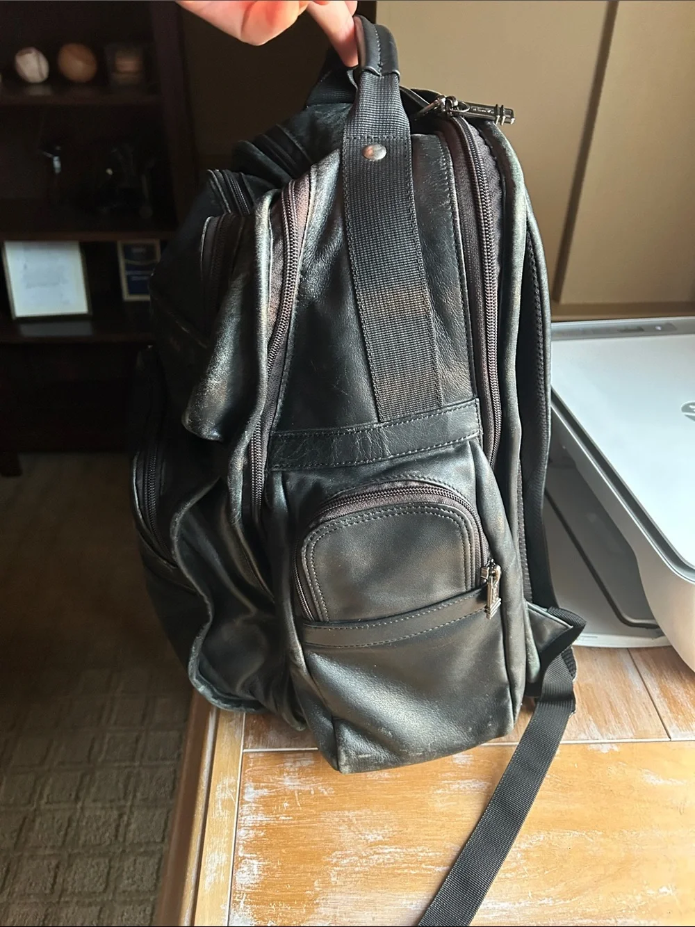 Tumi Black Leather Multi-Compartment Backpack